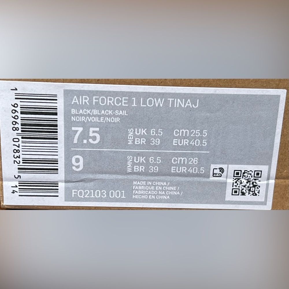 Nike Air Force 1 Low Tinaj 2023 Black Sneakers. Mens 7.5. 7 1/2. - Picture 15 of 16